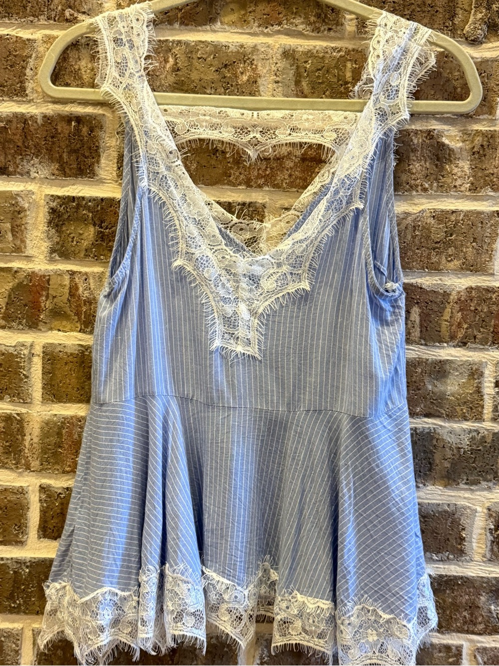 Entro Blue & White Pinstripe Lace Trim Babydoll Tank Top S